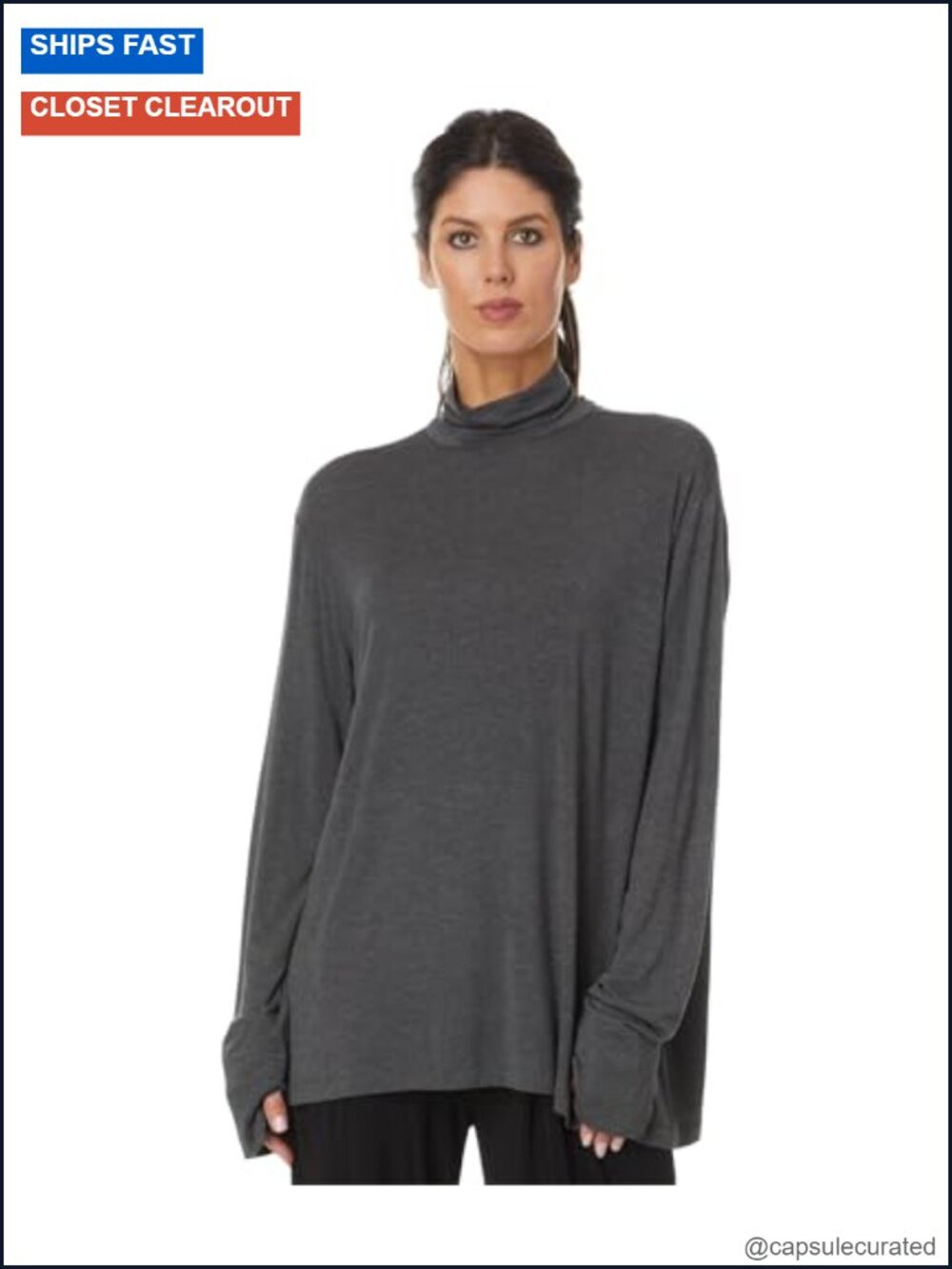 Long Sleeve Turtleneck Top Easy Fit Zip Closure